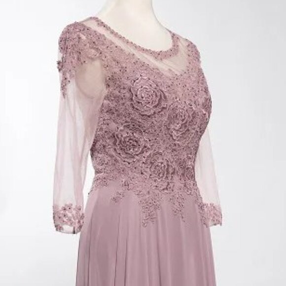 New A-Line MOB Formal Maxi Gown w/ Round Neck & Floral Lace Embroidery TC M2723J - Picture 4 of 8